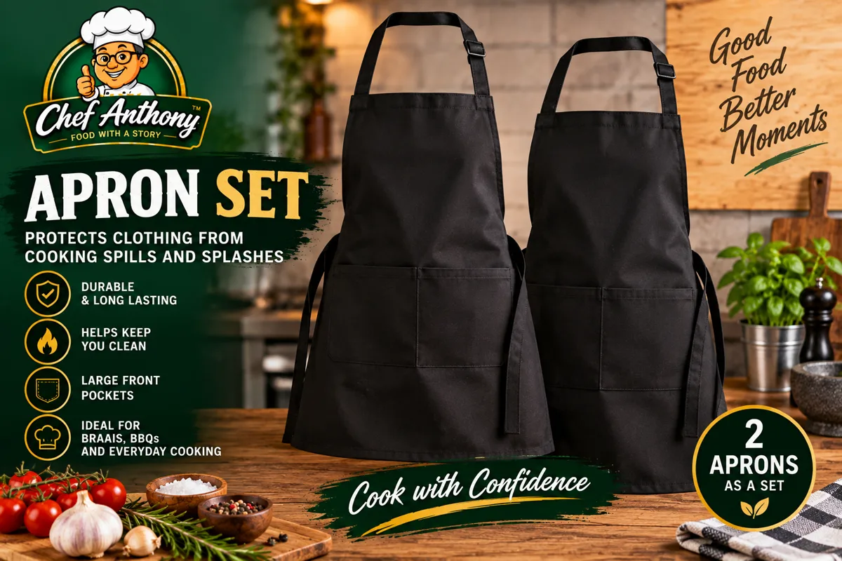 Chef Anthony set of two durable black cooking aprons