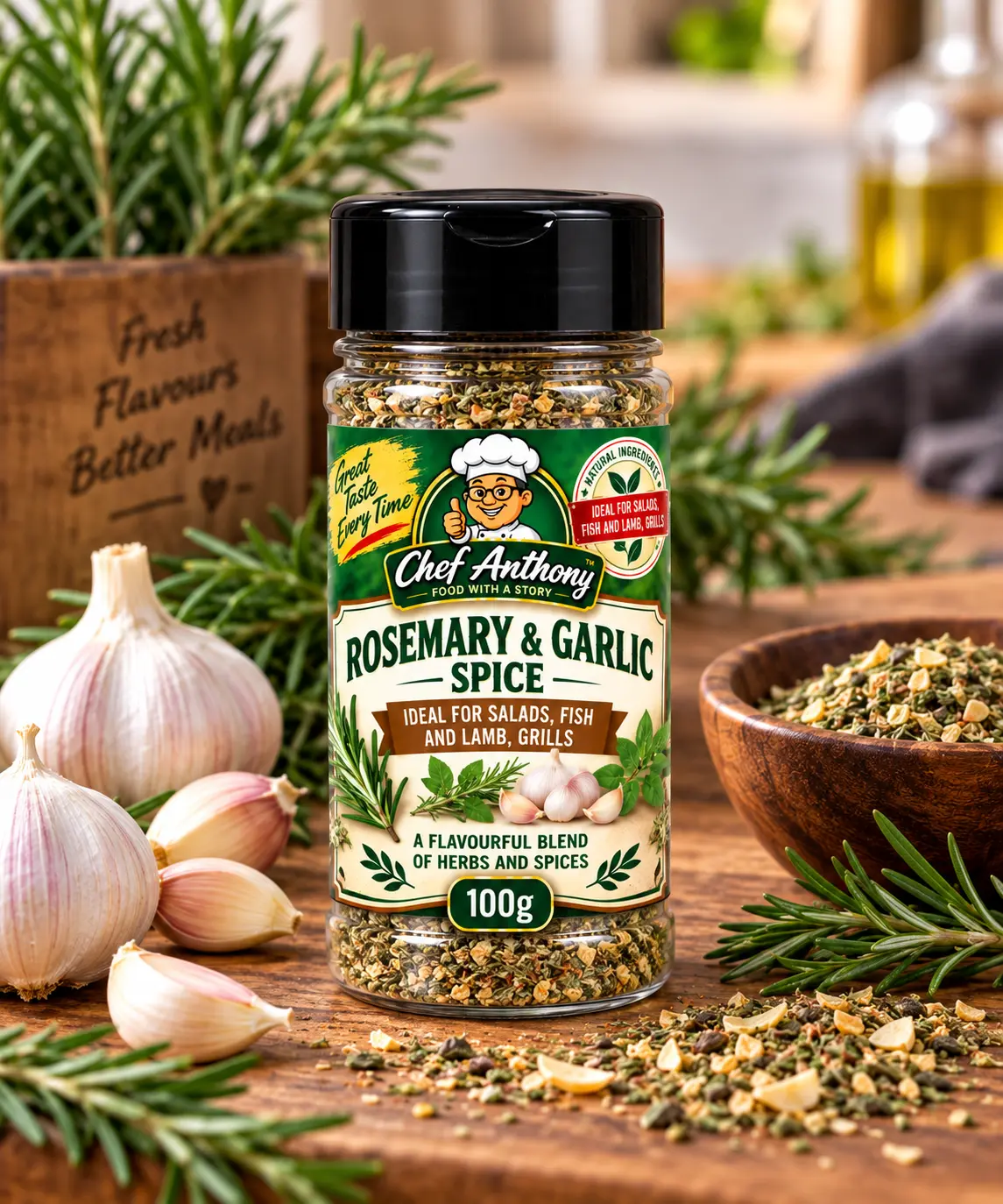 Chef Anthony Rosemary and Garlic Spice in a 100g bottle