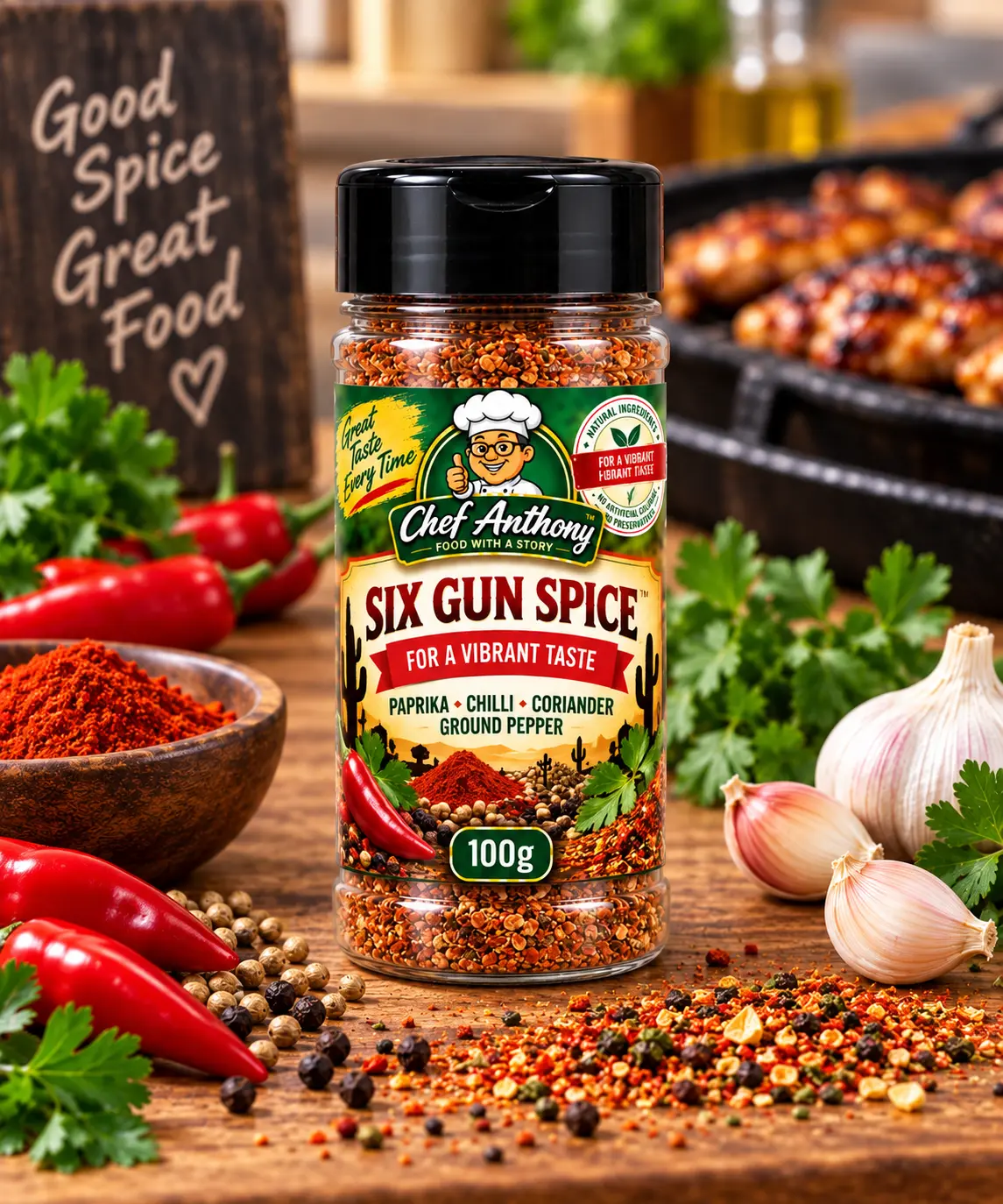 Chef Anthony Six Gun Spice in a 100g bottle
